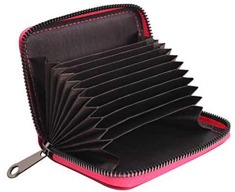 KELEKELE Porte Cartes de Crédit Femme Homme Cuir 11 Fentes Coloré (Rose Rouge)
