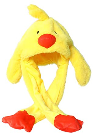 Home 2-in-1 Hat with Ear Flaps Scarf Set Cute Plush Animal Hat Cosplay Headwear Moving Ears Warm Soft Cozy Hats for Kids Adults Novelty Headgear Photo Props Christmas Halloween Toy Gift Yellow Chicken