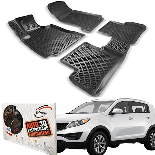 Trimak Passgenau 3D Fussmatten Auto Kompatibel mit Kia Sportage 3 Gen 2010-2015 Auto Zubehör 1. Und 2. Reihe Gummimatten Autos TPE Allwetter Geruchlos rutschfest Vorne und Hinten Schwartz