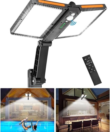 Solarlampen für Außen,218 LED 1500lm Superhelle Solar Wandleuchte für Aussen mit Bewegungsmelder Fernbedienung,Solar lampe Outdoor mit 2 verstellbaren Köpfen,5 Modi Solarleuchte IP65 Wasserdicht