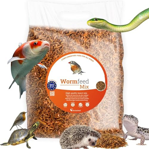 Wormfeed Mix - Premium Insektenmischung 1 kg - Tenebrio- und Fliegenlarven für Vögel, Reptilien, Nagetiere, Fische - Reich an Proteinen mit Omega 3 und 6 - Aufzucht in Europa - Davianfeed