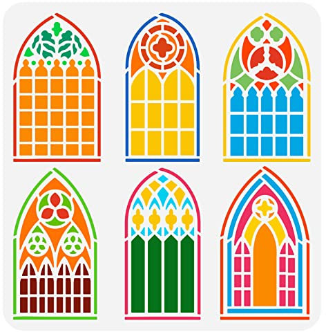 FINGERINSPIRE Pochoir pour Portes et Fenêtres 30x30cm Vintage Arch Pochoir Plastique 6 Styles Porte Fenêtre Motifs Pochoir Réutilisable DIY Artisanat et Décoration pour Peinture sur Bois Tissu Murs
