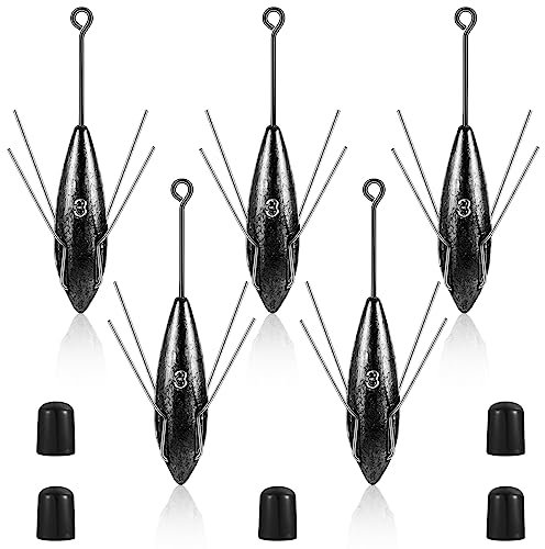 Therwen 5 Pcs Sputnik Sinker Surf Fishing Weights Saltwater Fishing Equipment Long Tail Surfing Casting Spider Sinkers for Catfish Saltwater Beach Sand Ocean(3 oz)