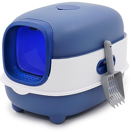 Bac à Litière pour Chat,Maison de Toilette pour Chat Fermé avec Cage Anti-Sable Automatique,Stérilisation et Désodorisation aux Ultraviolets,Facile à Nettoyer Résistant aux éclaboussures,38x55x36cm