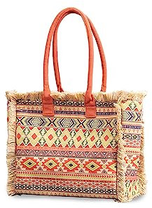 CORIOS Bolso Tote de Lona para Mujer Bolso de Mano para Estilo Boho Estilo Étnico Bolso Playa Bolso de Hombro con Borlas Gran Capacidad Bolsa de Ocio para Vacaciones Citas Viajes Compras Multicolor D