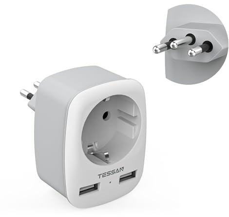 TESSAN 3 en 1 Adaptateur Prise Bresil, Adaptateur Voyage Bresil avec 2 USB, Prise Type N France vers Brésil, Afrique du Sud, Voyage Type N avec USB