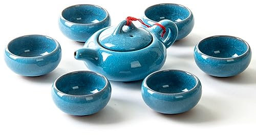 YZOTEK Crepa di Ghiaccio Porcellana Smaltata Set da Tè - Utensile Cinese Kung Fu Servizio da Tè con 6 Tazze da Tè (1.7 once) e Teiera (6.8 once)
