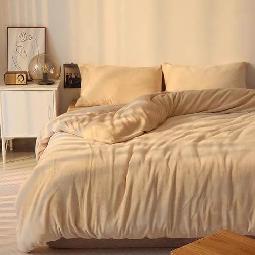 Michorinee Winter Plüsch Bettwäsche Set 200x200 Cashmere Touch Flauschig & Warme Coral Fleece Uni Bettbezug mit Reißverschluss - Gelb | 200 x 200 cm + 2 x 80 x 80 cm