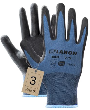 LANON 3 Paar Nitril Arbeitshandschuhe, Mechaniker Handschuhe für Herren Damen, Rutschfester Griff, Hautfreundlich, Atmungsaktive, S/7
