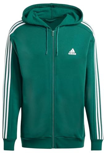 adidas Herren Essentials Fleece 3-Stripes Full-Zip Hoodie, Collegiate Green/White, L