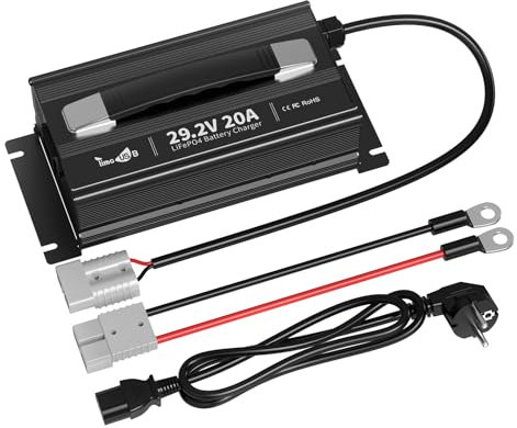 Timeusb 29,2V 20A LiFePO4 Ladegerät Batterieladegerät 24V Lithium Akku Ladegerät, Vorlade- und 0V-Ladefunktion,CC/CV-Ladestufen,geeignet für 24V LiFePO4 Batterie mit LED-Anzeigen,4 Schutzfunktionen