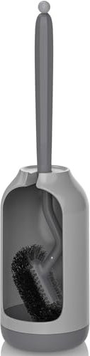 HAMITOR Juego de escobillas de inodoro con limpiador de bordes, soporte flexible para baño y aseo de invitados, color gris
