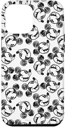 iPhone 12 Pro Max Disney Mickey Mouse Black and White Sketch Print Case