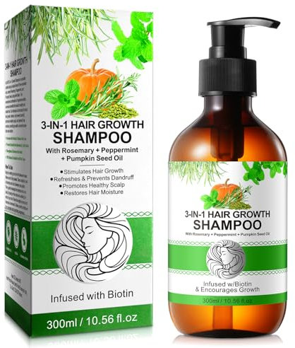 Rosmarin Shampoo für das Haarwachstum,Rosmarin Minz Stärkungsshampoo,Routine Shampoo für Frauen Haarausfall und dünner werdendes Haar mit Biotin, glattes nährtes Shampoo für Männer Frauen 10 fl oz