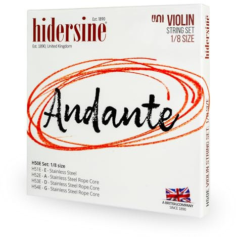 Hidersine Andante Violinensaiten-Set für 1/8 Größe, Stahlseilkern für einfaches Spielgefühl, toller Klang und tolles Preis-Leistungs-Verhältnis Ideale Schülersaiten für Violinen der achten Größe 1
