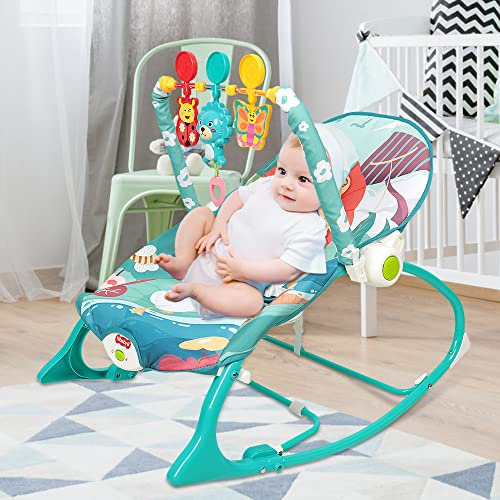 Babywippe & Babyschaukel mit Spielzeugbogen und Spieluhr, Babyschaukel mit Liegefunktion, Schaukelsitz mit Beruhigenden Vibrationen (Blau-A)