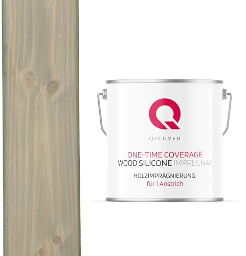 Q-COVER Holzimprägnierung Für 1 Anstrich | Hellgrau 7001 5L | Holzschutz | 2 In 1 | Grundierung Mit Schutz | Farbimprägnierung | Imprägniermittel | Innen & Außen