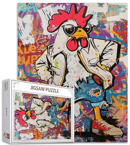 Tucocoo Punkish Rooster Puzzle 1000 Teile Puzzles für Erwachsene, Graffiti Huhn Street Art Puzzles für anspruchsvolle Familienaktivitäten, buntes DIY-Bastelpuzzle für Heimdekoration, Geschenke