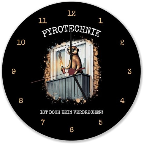 speecheese Balkon-Ultra Erdmännchen mit Pyrofackel Wanduhr mit Spruch Pyrotechnik ist doch kein Verbrechen Balkon-Ultra Internet-Hype Wanduhr für Fußball-Fans und Pyro Ultras
