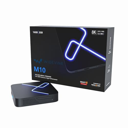 Medialink M10 8K UHD-2 4K HD TV, Android TV Box, 5G Dual Band WiFi, Gigabit LAN, Bluetooth Fernbedienung, HDR 10 Fernsehen, OTT Smart TV Online, Streaming Box, Widevine Level L1, HTS e-com HDMI Kabel