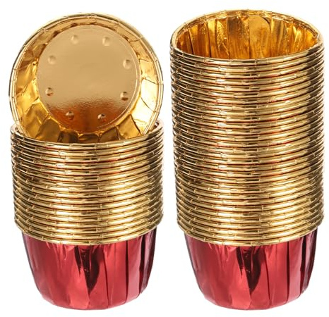 QUARKZMAN Mini Metallic Foil Cupcake Liners zum Backen von Cupcakes, 50 Stück Cupcake Muffins Förmchen Cupcake Halter Papierförmchen für Hochzeiten, Duschen, Geschenke, Rot/Gold