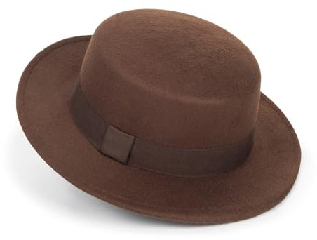 Pork Pie Hut für Herren/Damen, breite Krempe, Filz, Bootsfahrer, Fedora, flache Oberseite, Kirchen-Derby-Kappe, Kaffee, M