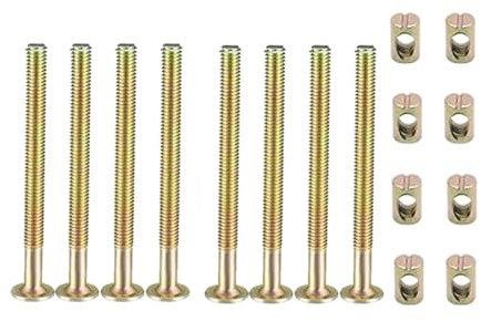 M6 x 70 mm Möbelschrauben-Set, 8 Stück, Karbonstahl, Möbelverbinder, Befestigungselement, Innensechskantschraube mit Zylindermuttern für Stuhl, Möbel, Bett