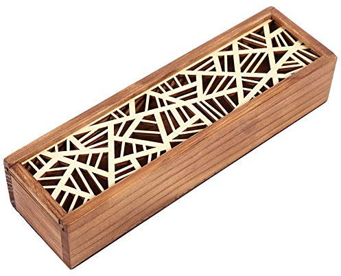 Pongnas Wooden Pen Holder, Wooden Pencil Case Box Fountain Pen Case Pen Storage Box Desktop Stationery Storage Organizer for School Office Home (Geometric Patch Type)