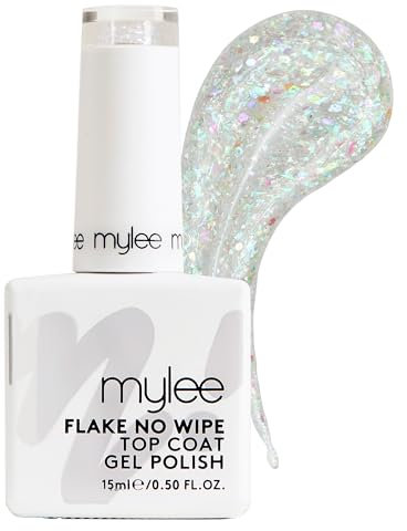 Mylee Gel-Nagellack Kein Abwischen Irisierend Flocken Top Coat 15ml, UV/LED, Maniküre, Pediküre, für professionellen Gebrauch im Salon sowie zu Hause, Lang anhaltend und mühelos aufzutragen