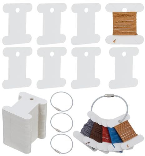 FINGERINSPIRE 100 Stickgarnspulen Fadenwickler Mit 4 Scharnierringen Aus Eisengarnspulen 45x40mm Weißes Fadenwickelbrett Aus Papier Garnspulen Garnkarten Zur Aufbewahrung von Stickereien Und Nähen
