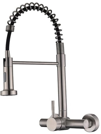 YWJFSA Miscelatore Cucina A Muro Rubinetto con Doccetta Estraibile 2 Tipi di Getto Rubinetto Cucina Molla Spazzolato