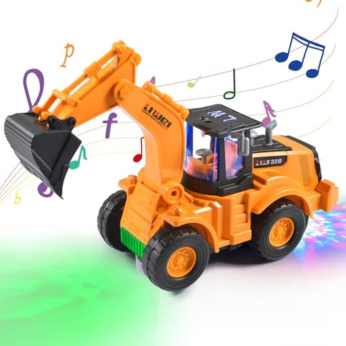 Forhome Excavadora de juguete, excavadora infantil, coche de construcción, excavadora, con luces y varias piezas musicales para niños de 3, 4, 5, 6, 7 años (excavadora)