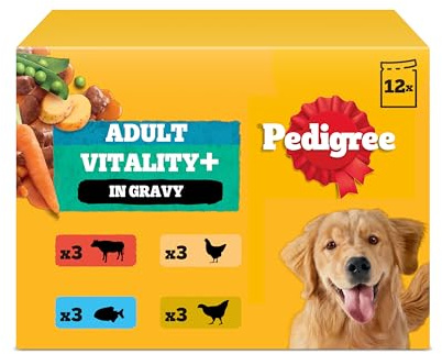 PEDIGREE Adult Dog Food Pouches Vitality+ Chunks in Gravy 48 x 85 g Multipack