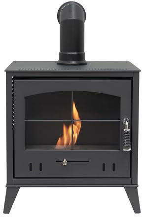 OKO S4 - Stufa a bioetanolo in grigio antracite con tubo angolato