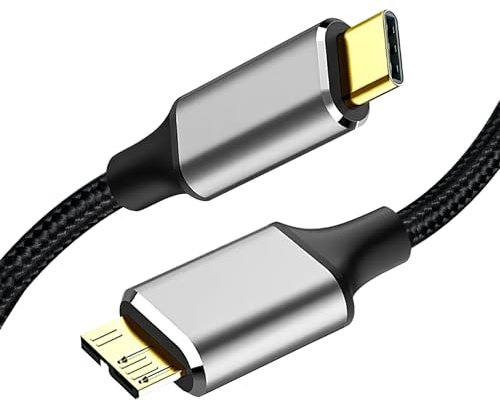 JRILUO Cable Disco Duro Externo USB C a Micro B 3.0, 0.5M, Cable Tipo C Trenzado para Transferencia de Datos y Carga Rápida, Compatible con WD, Seagate, Toshiba, Galaxy Note 3, S5, HDD, SSD