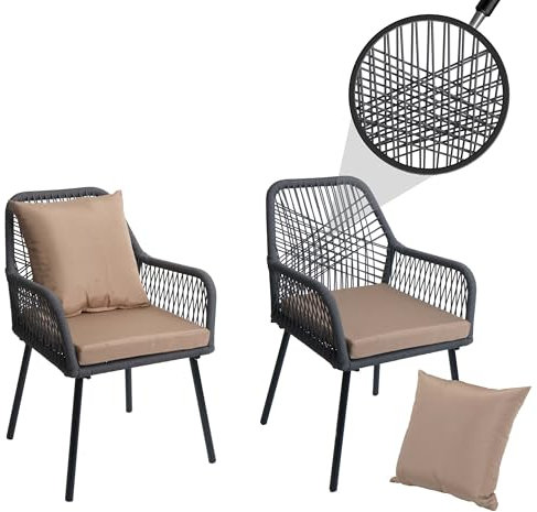 Mendler Set de 2 chaises de Jardin HWC-O12, Coussin d'assise/de Dossier Outdoor Aluminium Corde tressée - Anthracite, Housse Taupe