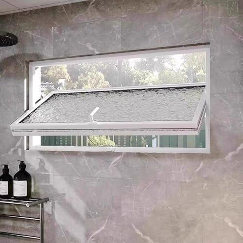 Finestra A Battente Girevole Finestra girevole rettangolare, grande vetro temperato con effetto increspatura dell'acqua incorporato, oblò con apertura per la ventilazione della privacy(White,60x30 cm/