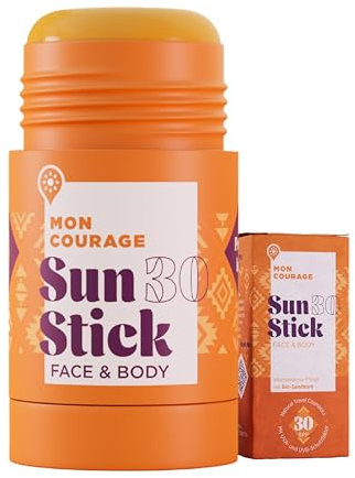 MON COURAGE Sun Stick LSF30+ [DERMATOLOGISCH GETESTET] Wasserabweisende Sonnencreme mit UVA/UVB Schutz - Unsichtbarer Sunscreen Stick - Natürliche Sonnencreme mit pflanzlichen Wirkstoffen