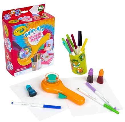 Crayola Spin Art Sticker Maker Machine, Erstellen Sie 42 benutzerdefinierte Aufkleber, Spiralkunst-Set für Kinder, Kunst- und Bastelset, Spielzeug und Geschenke, ab 6 Jahren
