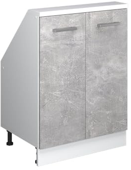 Vicco Küchenschrank für Dachschrägen R-Line, Beton, 60 cm | 2 Türen · Tiefe 46 cm · Höhenverst. Füße · 1 Einlegeboden · ✓ Frei kombinierbar