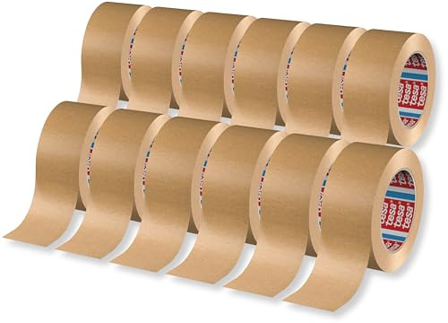 tesa tesapack 4713 Paketband im 12er Pack - Papier Klebeband zum Verschließen von Verpackungen, recyclingfreundlich und lösungsmittelfrei - braun - 12 Rollen je 50 m x 50 mm