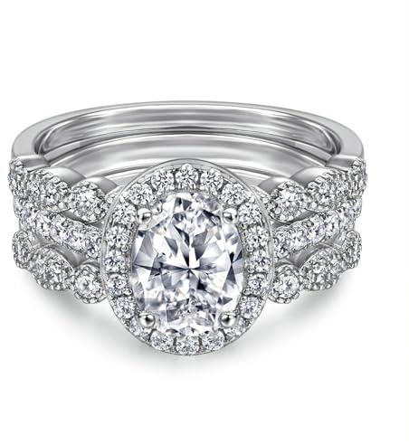 Calefee Ringe Damen Gold 18 Karat Echtgold, Ring Set 3 mit Labor Diamanten 1.5 ct gr. 51 (16.2), Trauringe Echtschmuck