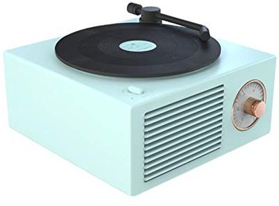 BGAZA Vinyl Record Player-Lautsprecher drahtlose tragbare Mini-Stahl Retro Atom Lautsprecher Radio Cassette Recorder(Bamboo Yellow Green)