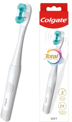 Colgate Total Advanced Battery Soft Bristles Toothbrush for Adults | Battery Powered Toothbrush with 2-Minute Timer, Reduces Plaque, 2X More Bristles, with Deep Clean & Sensitive Modes