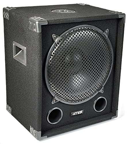 MAX MAX15SUB Subwoofer pasivo de 1200 W. Subwoofer para DJ de 15, 2 x bornes, Tophat para Altavoz, Graves Profundos y resonantes, Resistente y fácil de Transportar