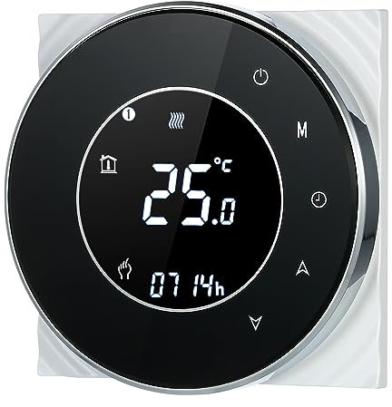 Decdeal Raumthermostat Gaskesselheizung WiFi Runde LCD Touchscreen Programmierbare Thermostat mit Hintergrundbeleuchtung 0.5 ° C Genauigkeit Sprachsteuerung App Fernbedienung