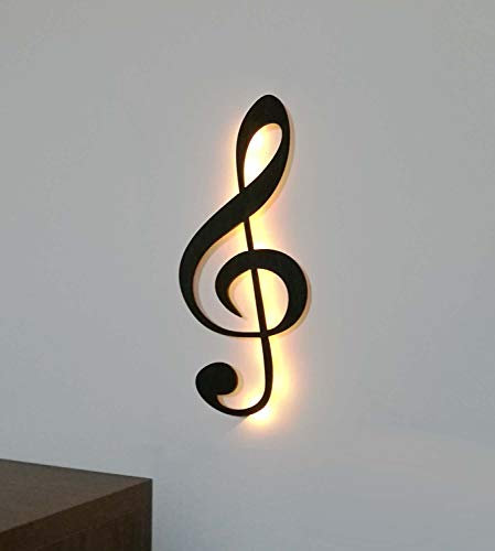 kh Teile Musik Note Notenschlüssel Deko Wand Dekoration Holz Wanddeko Geschenk Wandschmuck, mit Led Licht, 60 cm, Wandbild schwarz