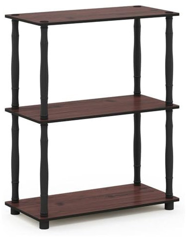 Furinno 3-Ebenen kompaktes Mehrzweck-Regal mit klassischem Rohr, holz, Dunkle Kirsche/Schwarz, 29.46 x 59.94 x 75.18 cm