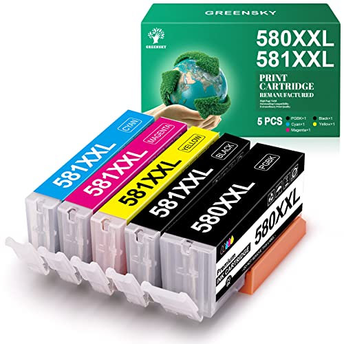 GREENSKY PGI-580 CLI-581 XXL Druckerpatronen Kompatible für Canon 580 581 Multipack für Canon TR8550 Druckerpatronen für Canon TS6350 für Pixma TR8550 TS705 TS6150 TS6250 TR8500 TS8350 (5er-Pack)