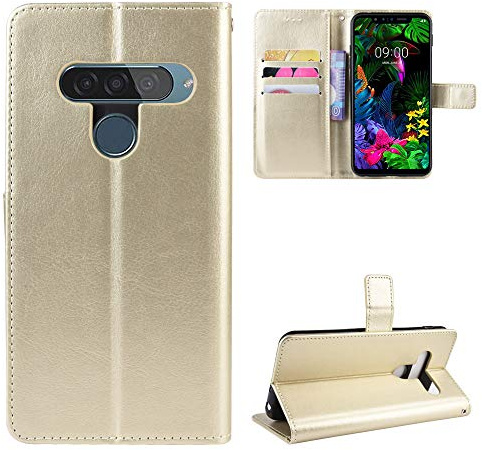 QiongniAN Hülle für LG G8S ThinQ Hülle Leder,Hülle für LG LMG810EAW G8S ThinQ / LMG810EA Hülle Schutzhülle Case Cover Gold